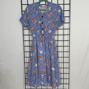 Titicaca Vintage Dress Womens Small Blue Tropical Hawaiian Allover Pockets Boho